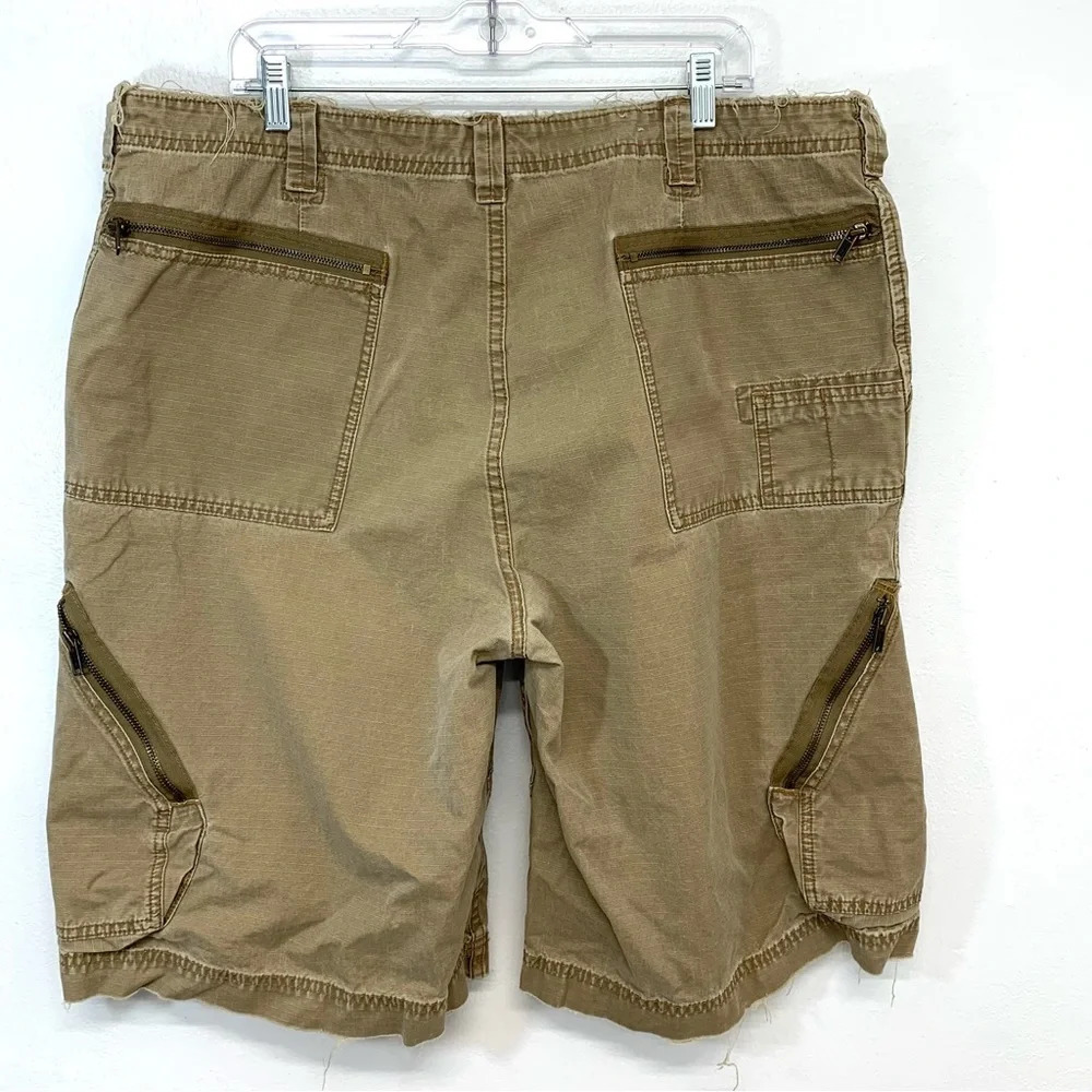 Cargo Supply Shorts Men 40 Brown Utility Pockets Raw Edge 100% Cotton Streetwear